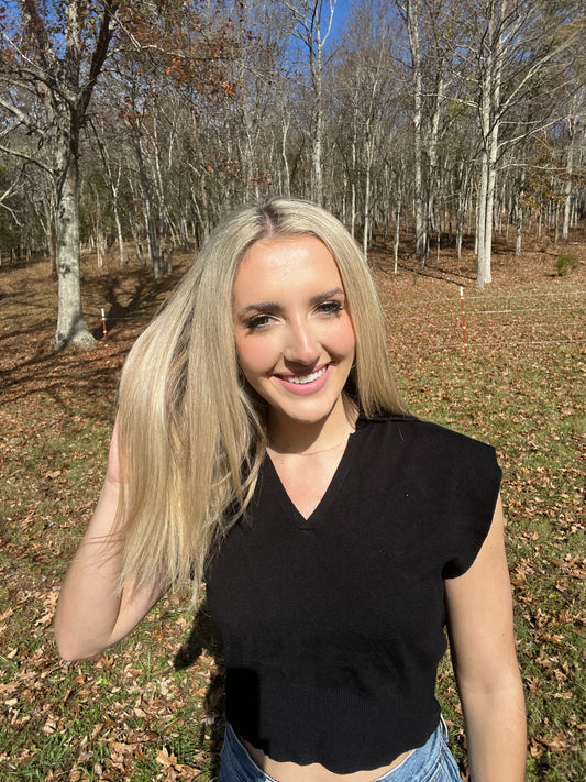 black cut off sweater vest