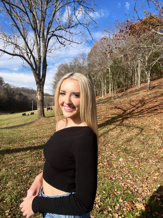 One Shoulder Long Sleeve- BLACK