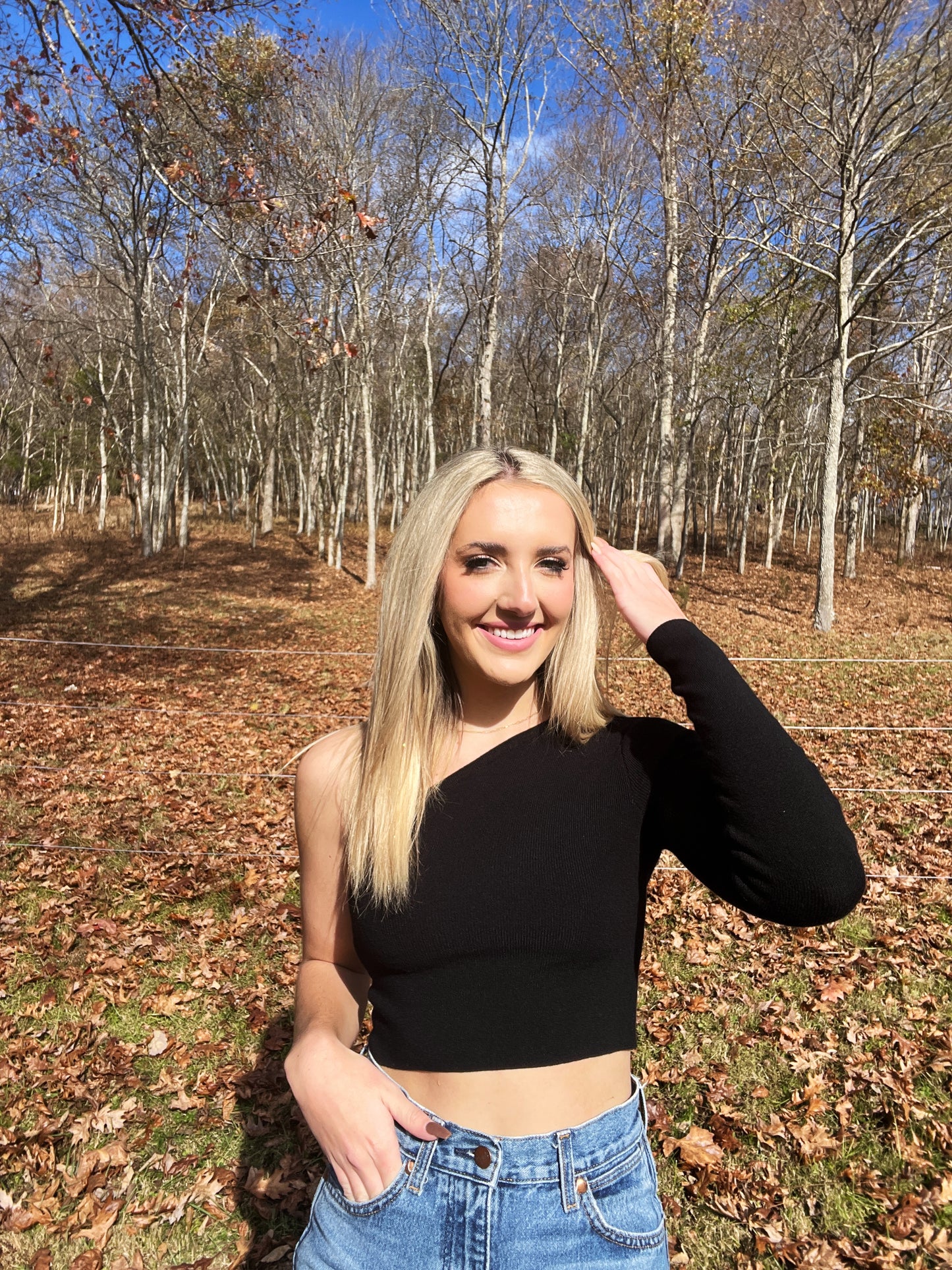 One Shoulder Long Sleeve- BLACK