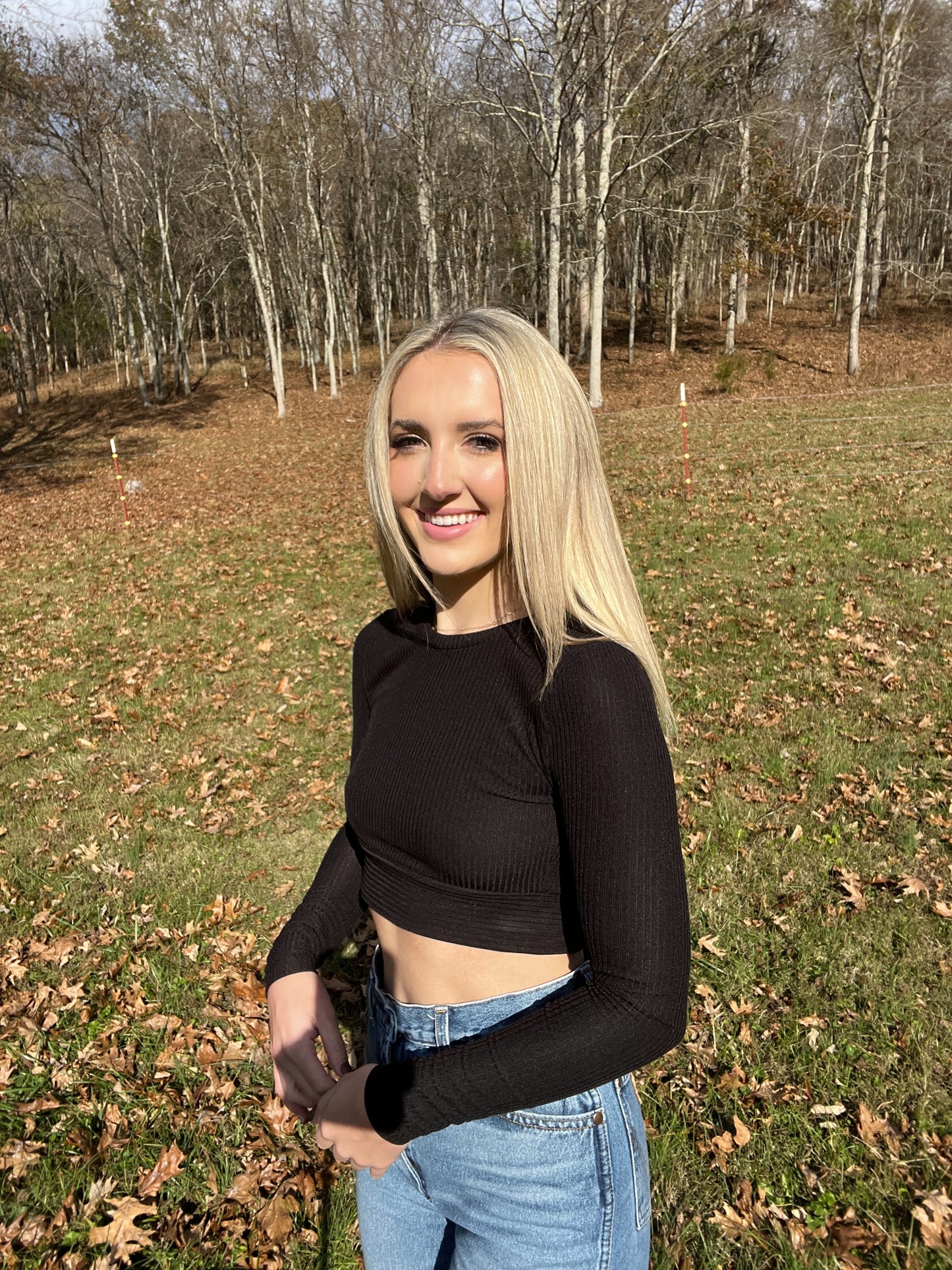 Long Sleeve Tie Top - BLACK