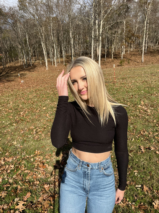 Long Sleeve Tie Top - BLACK